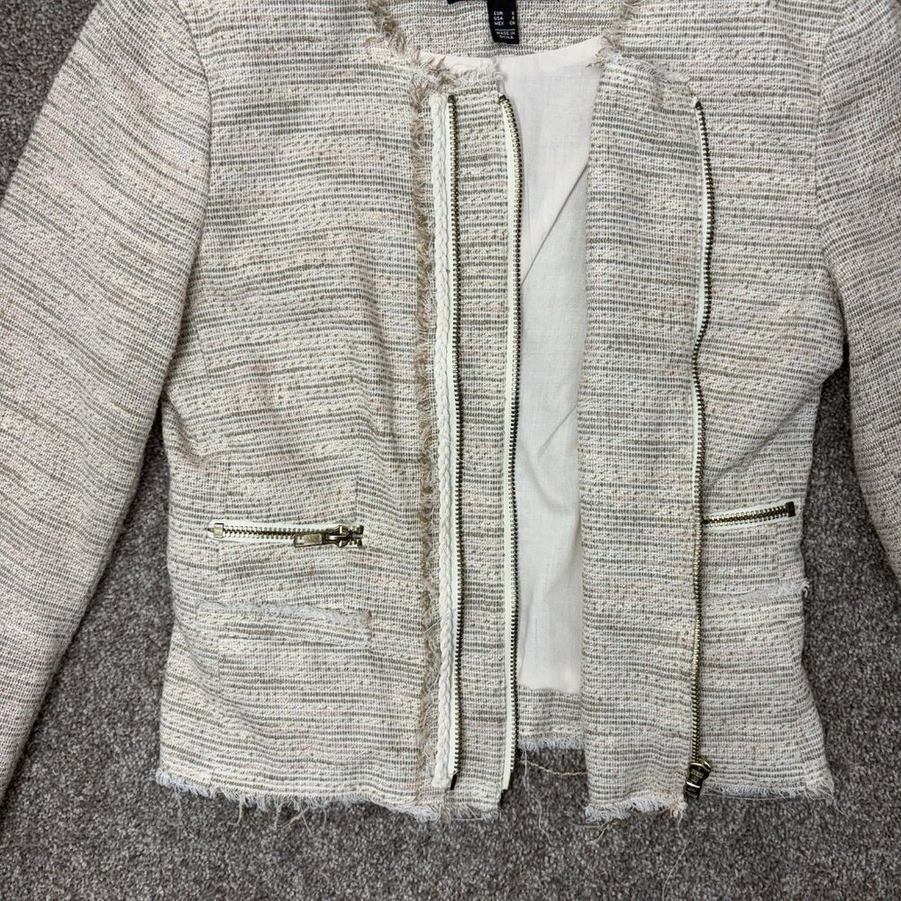 MNG Casual Women's Jacket Size 4 Beige Full Zip Lined Pockets Long Sleeves EUC - Picture 7 of 14